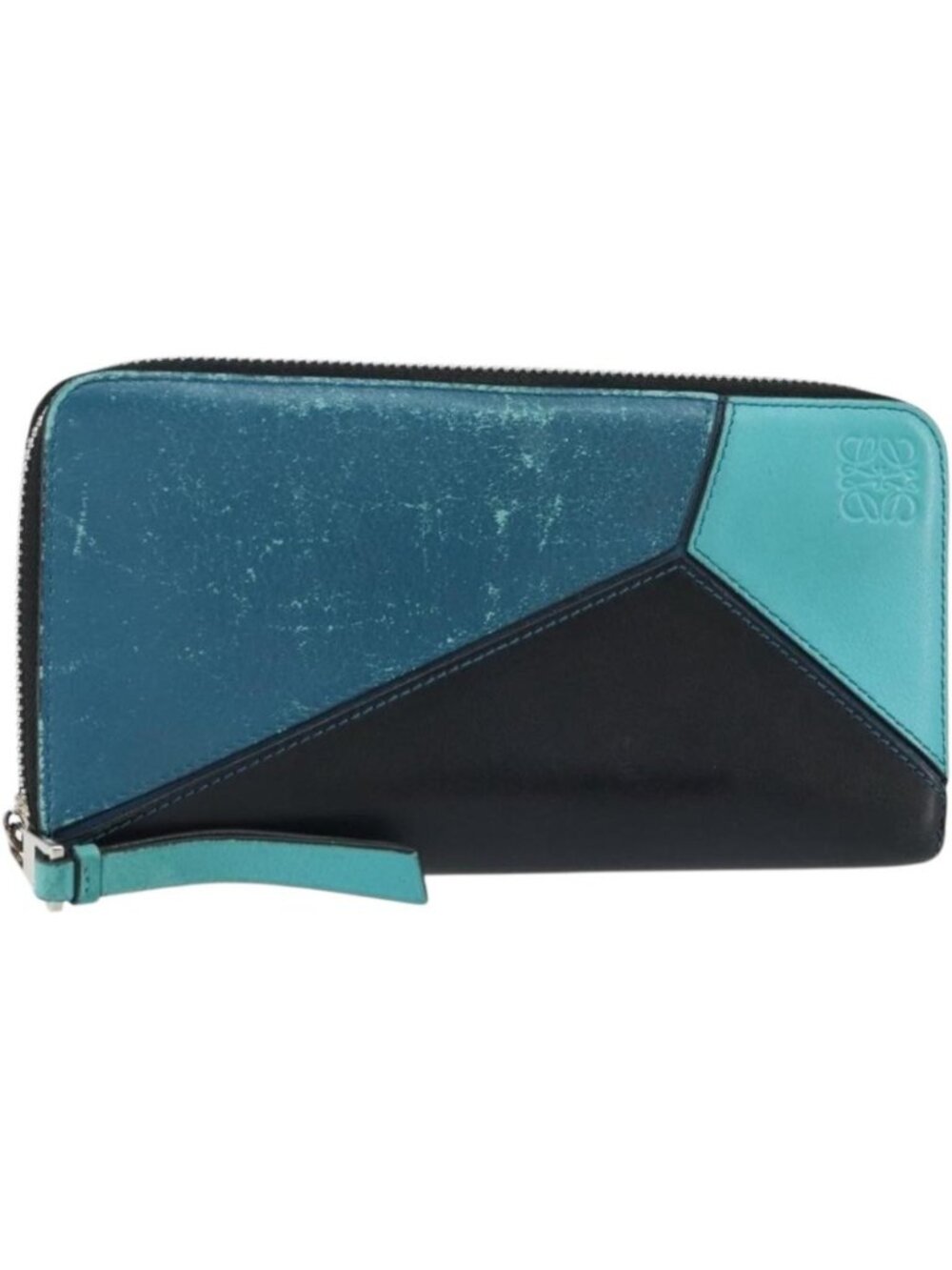 LOEWE Anagram Long Wallet Leather Blue Silver